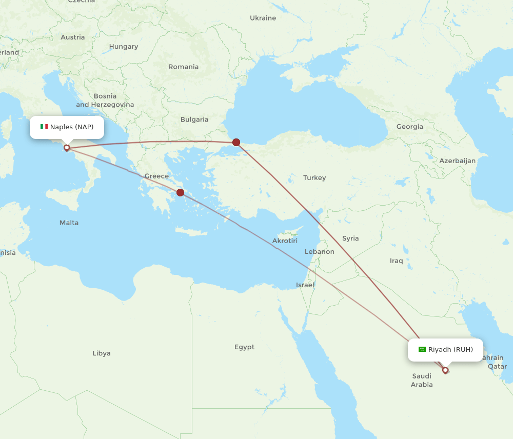 RUH-NAP flight routes