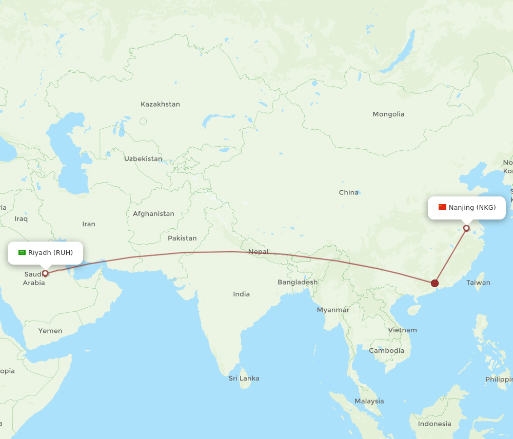 RUH-NKG flight routes