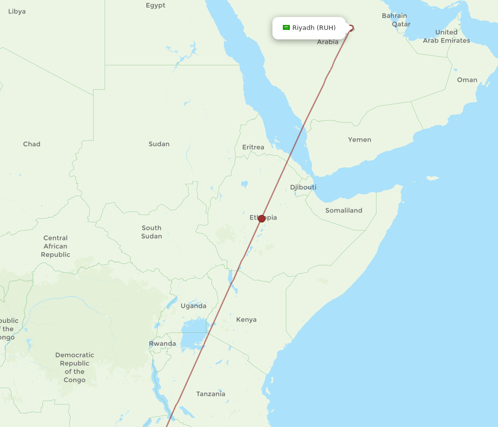 Ndola - Riyadh route map and flight paths