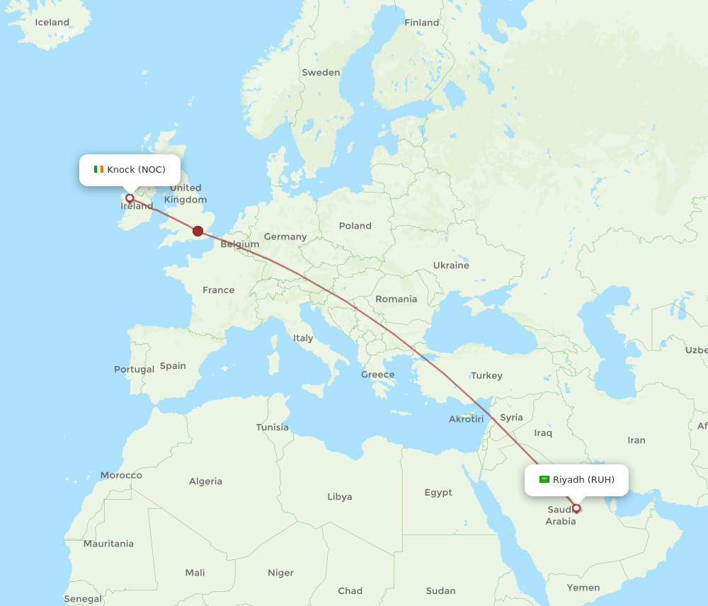 Knock - Riyadh route map and flight paths