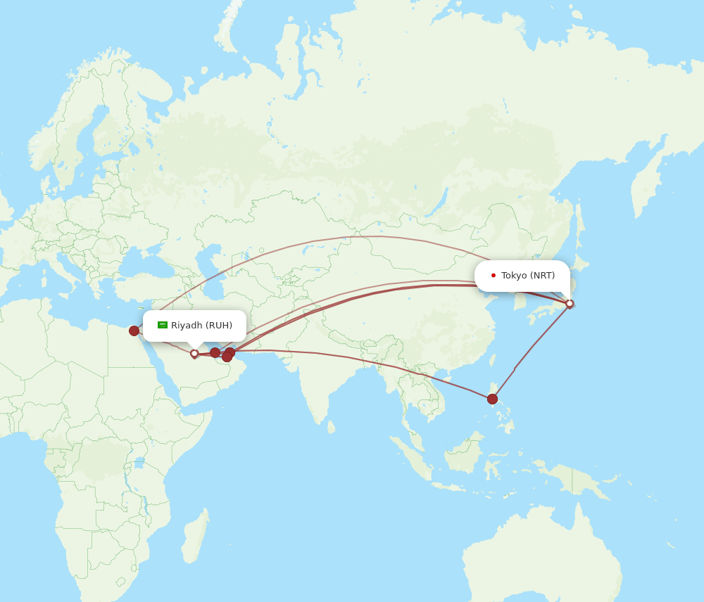 RUH-NRT flight routes