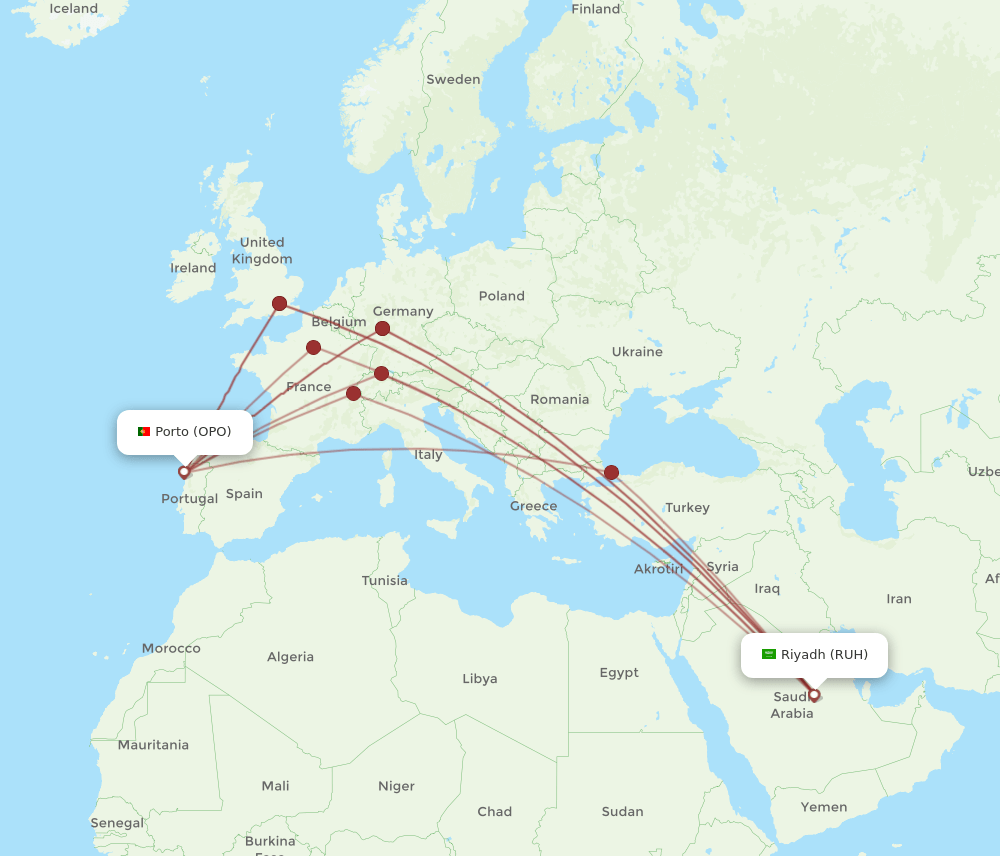 RUH-OPO flight routes