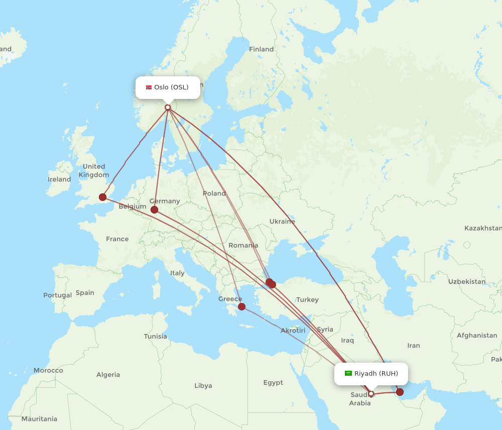 RUH-OSL flight routes