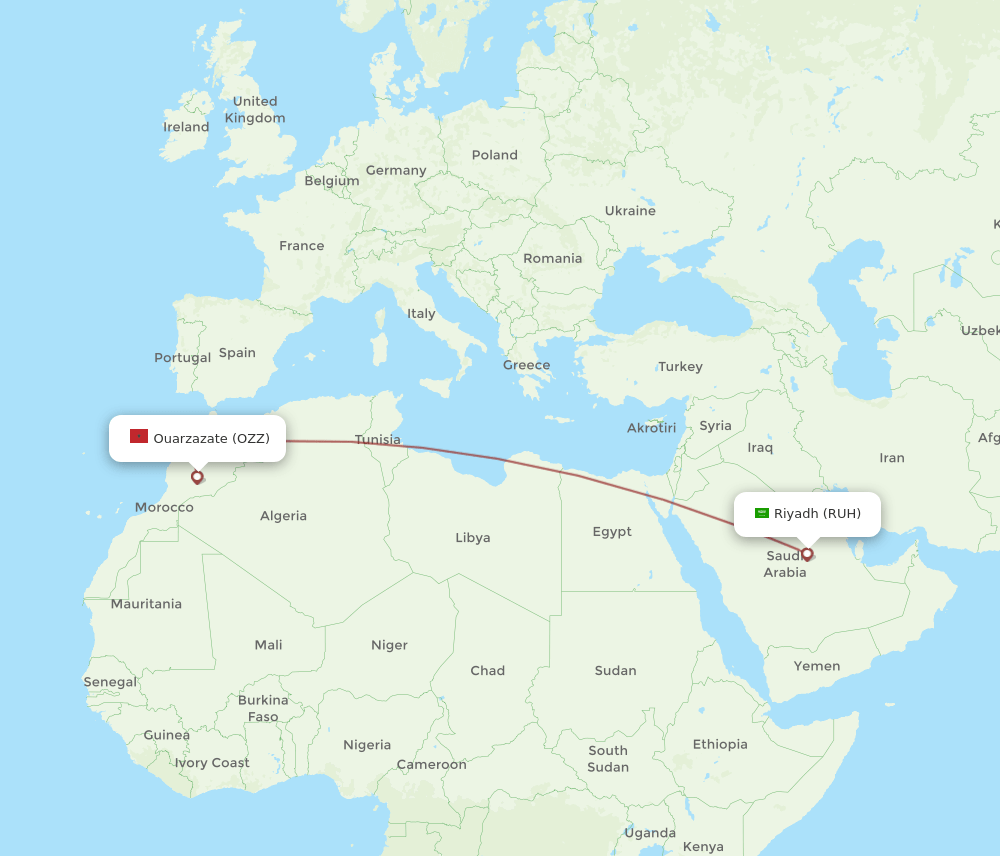 RUH-OZZ flight routes