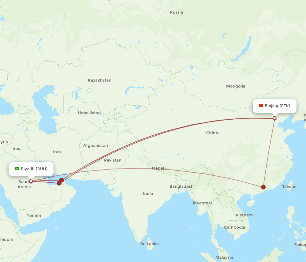 RUH-PEK flight routes