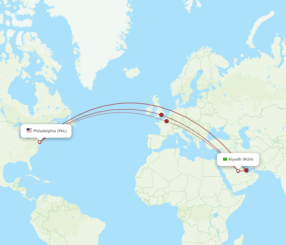 RUH-PHL flight routes