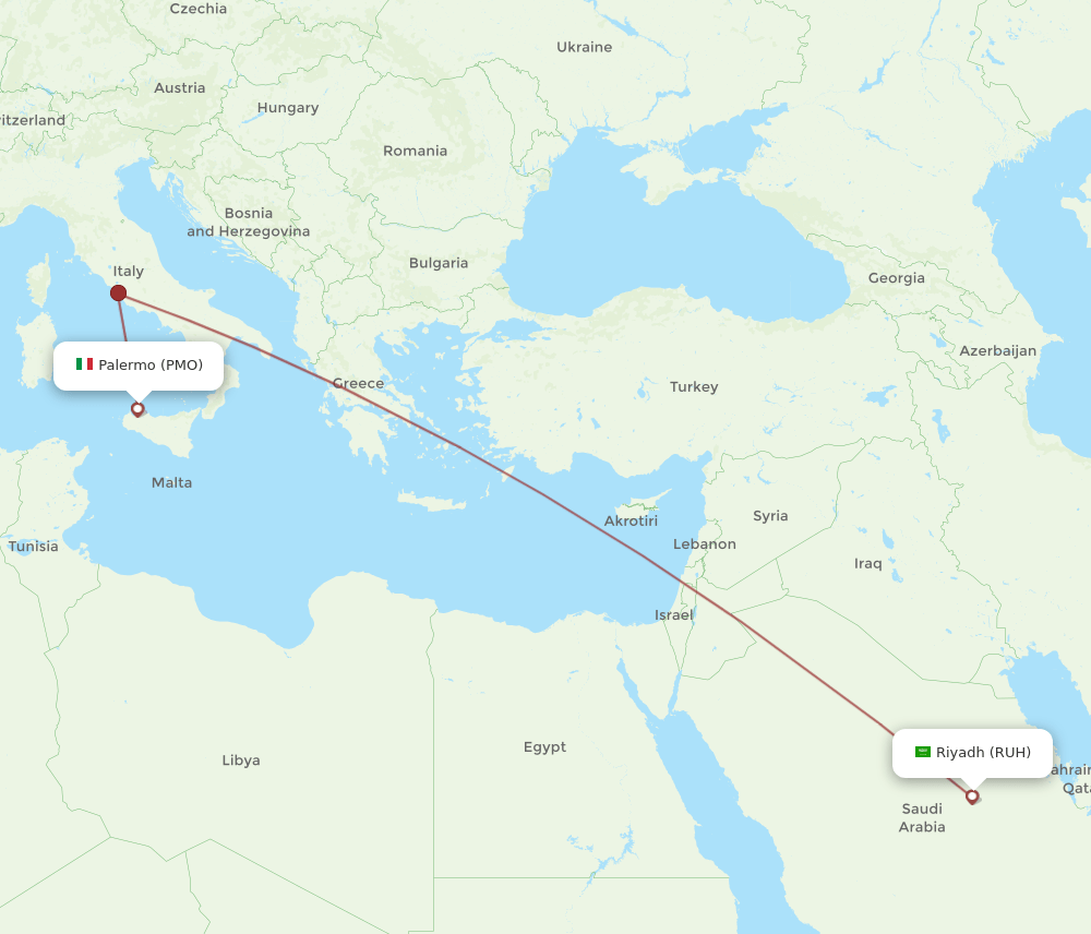 RUH-PMO flight routes
