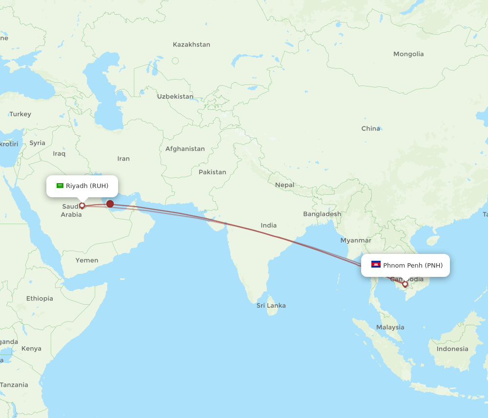 RUH-PNH flight routes