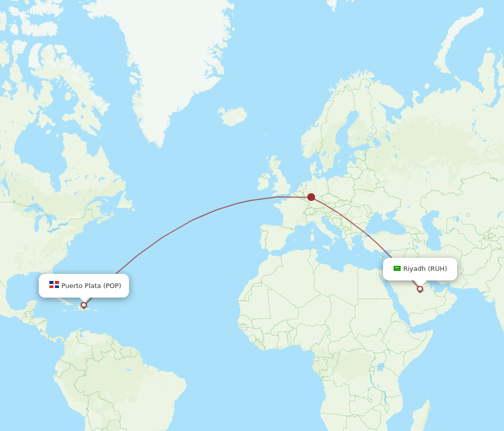 Puerto Plata - Riyadh route map and flight paths