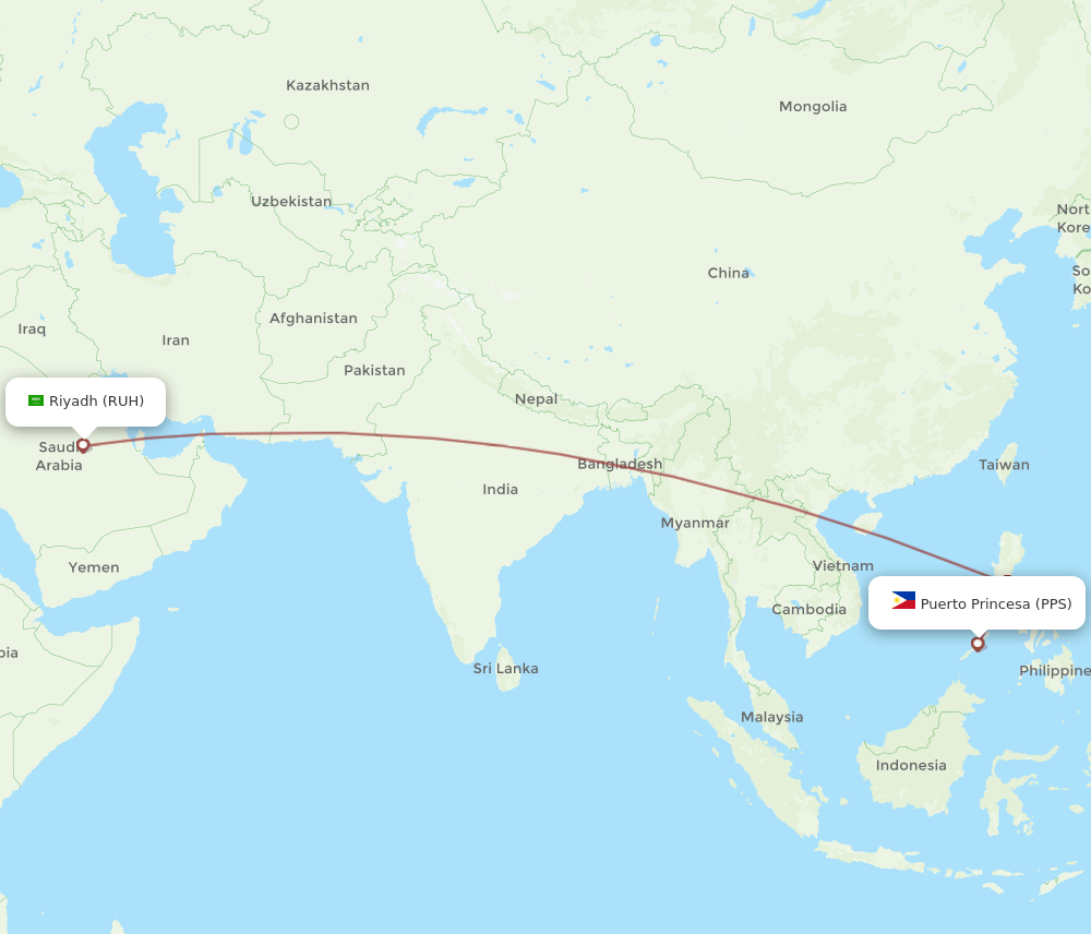 RUH to PPS flights and routes map