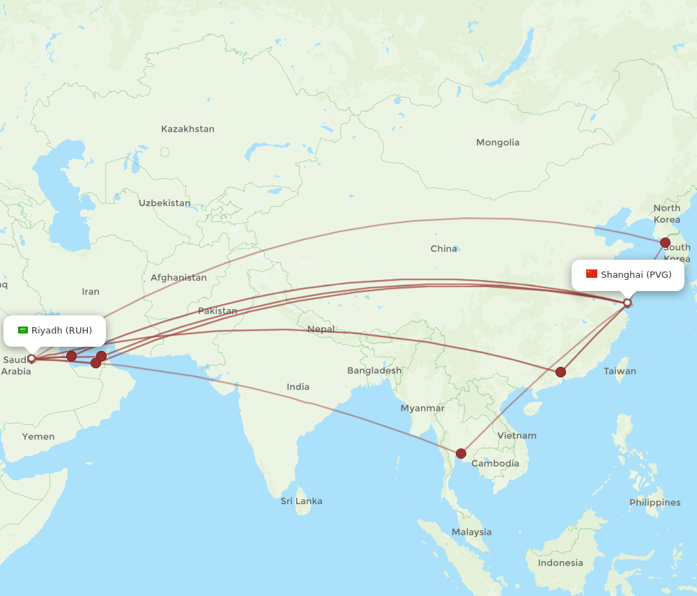 RUH-PVG flight routes