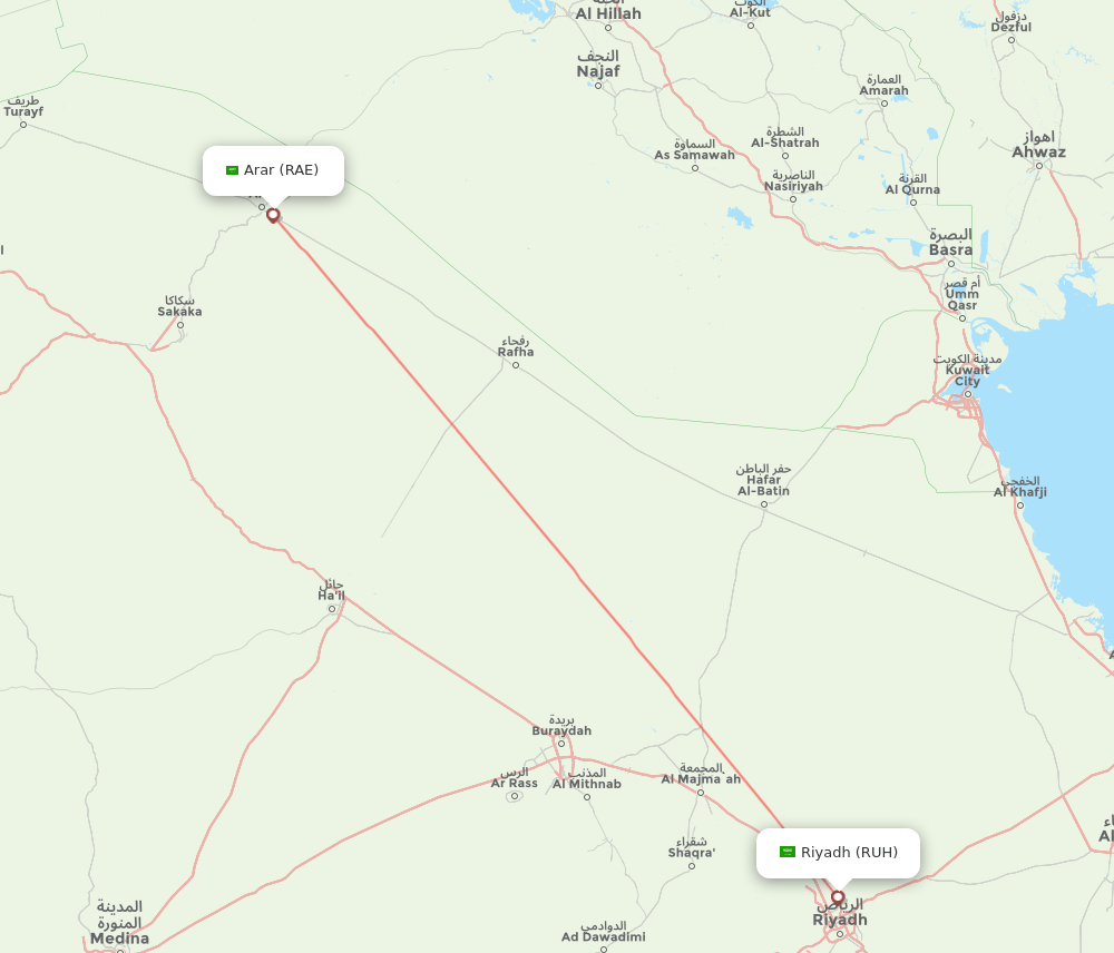 Riyadh - Arar route map and flight paths