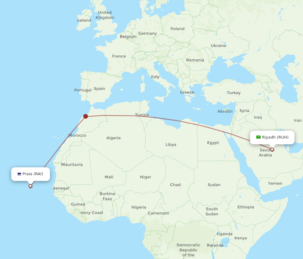 RUH-RAI flight routes