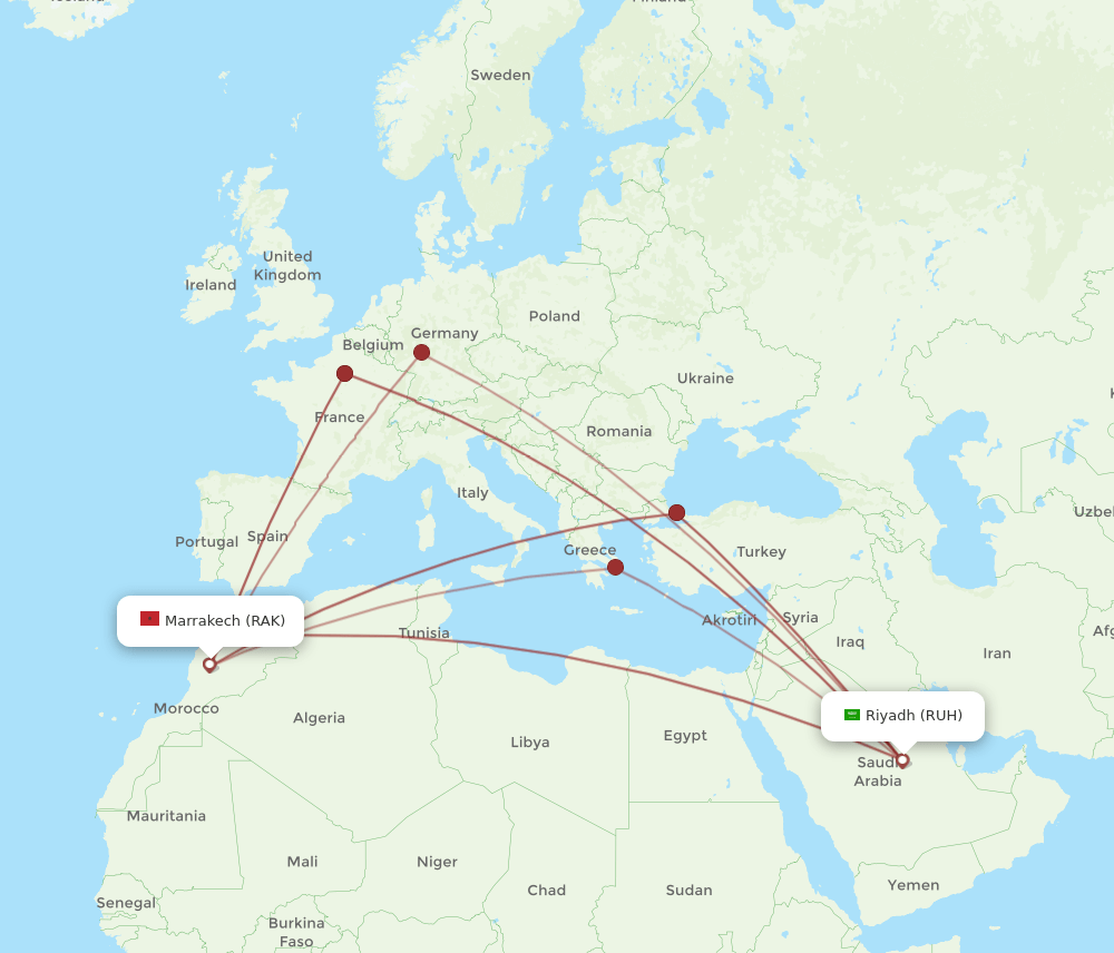 RUH-RAK flight routes