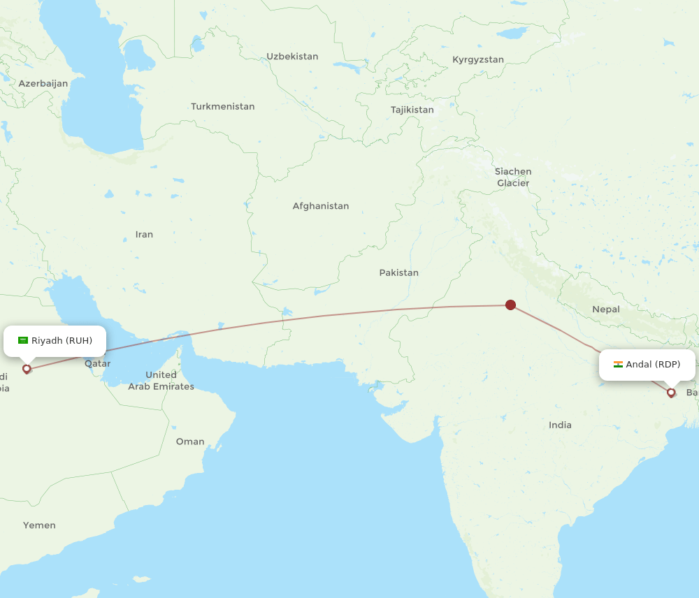 Andal - Riyadh route map and flight paths