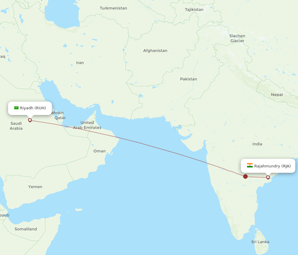 RUH to RJA flights and routes map