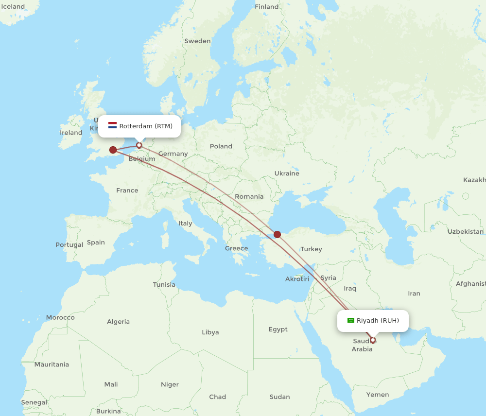 RUH-RTM flight routes