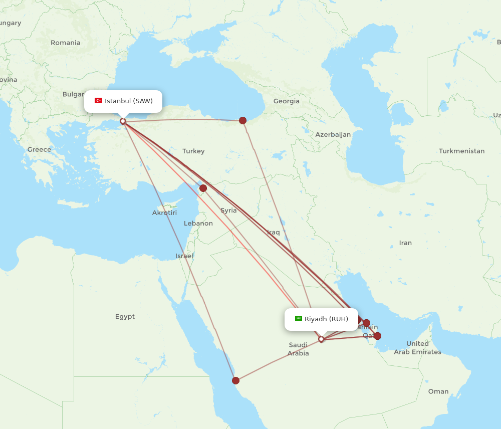 RUH to SAW flights and routes map