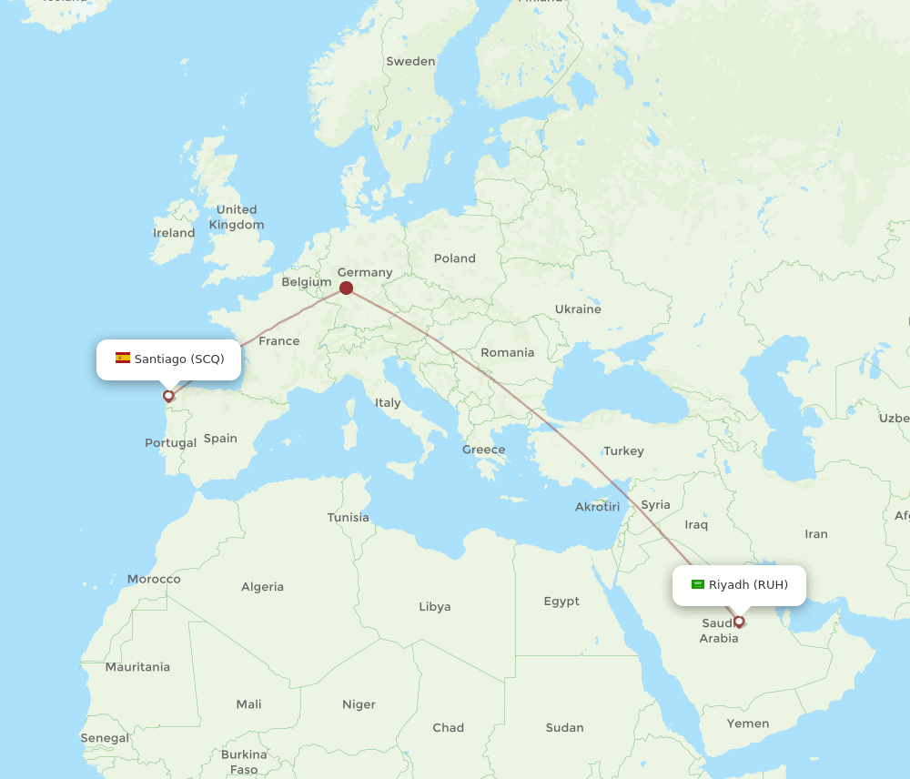 RUH to SCQ flights and routes map