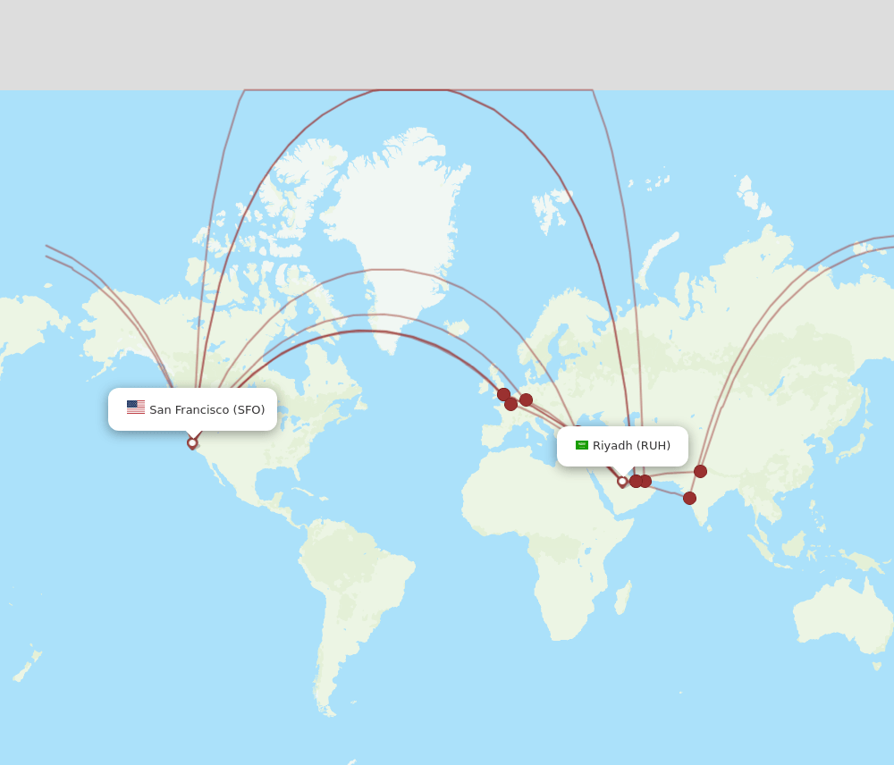 RUH-SFO flight routes