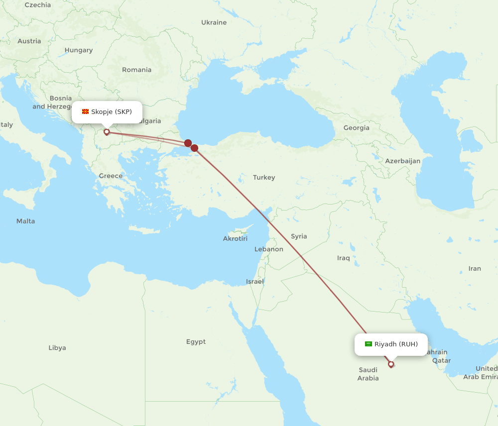 RUH-SKP flight routes