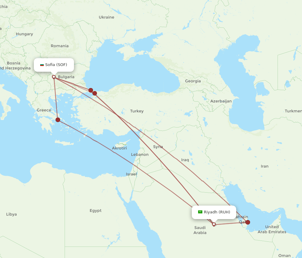 RUH-SOF flight routes