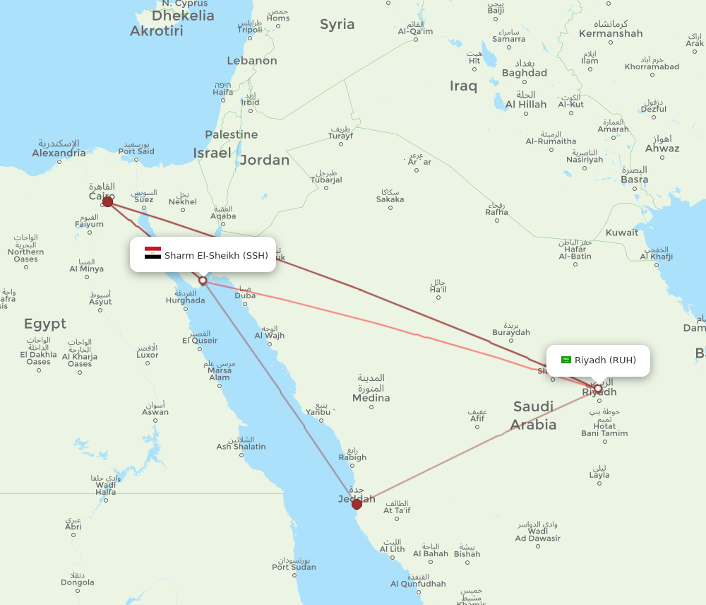 RUH to SSH flights and routes map