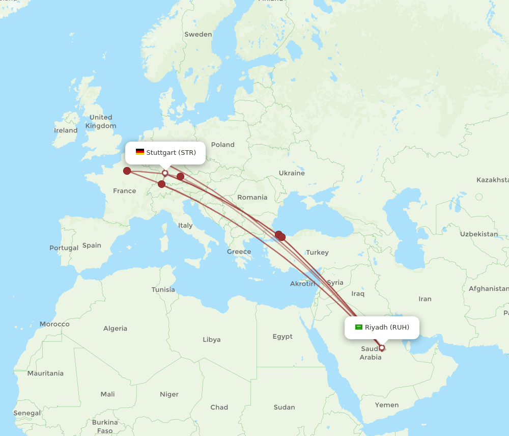 RUH to STR flights and routes map