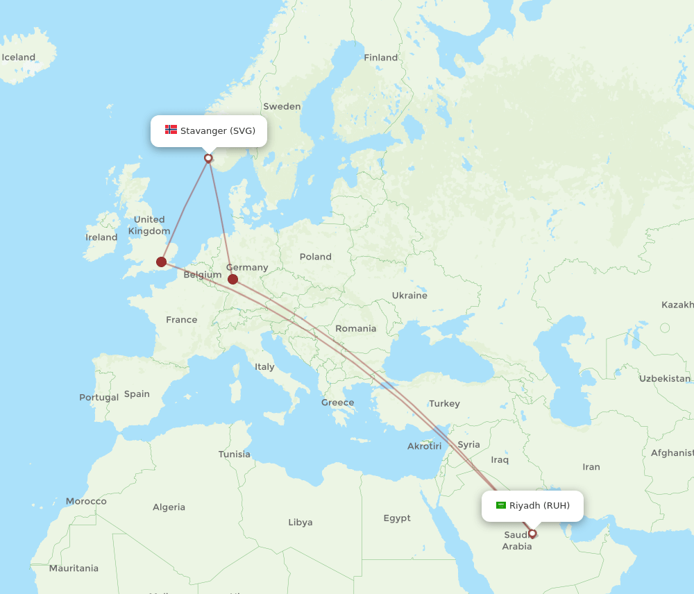 RUH-SVG flight routes