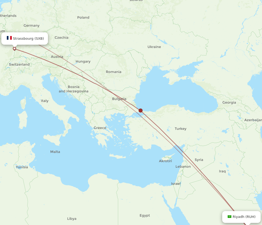RUH to SXB flights and routes map