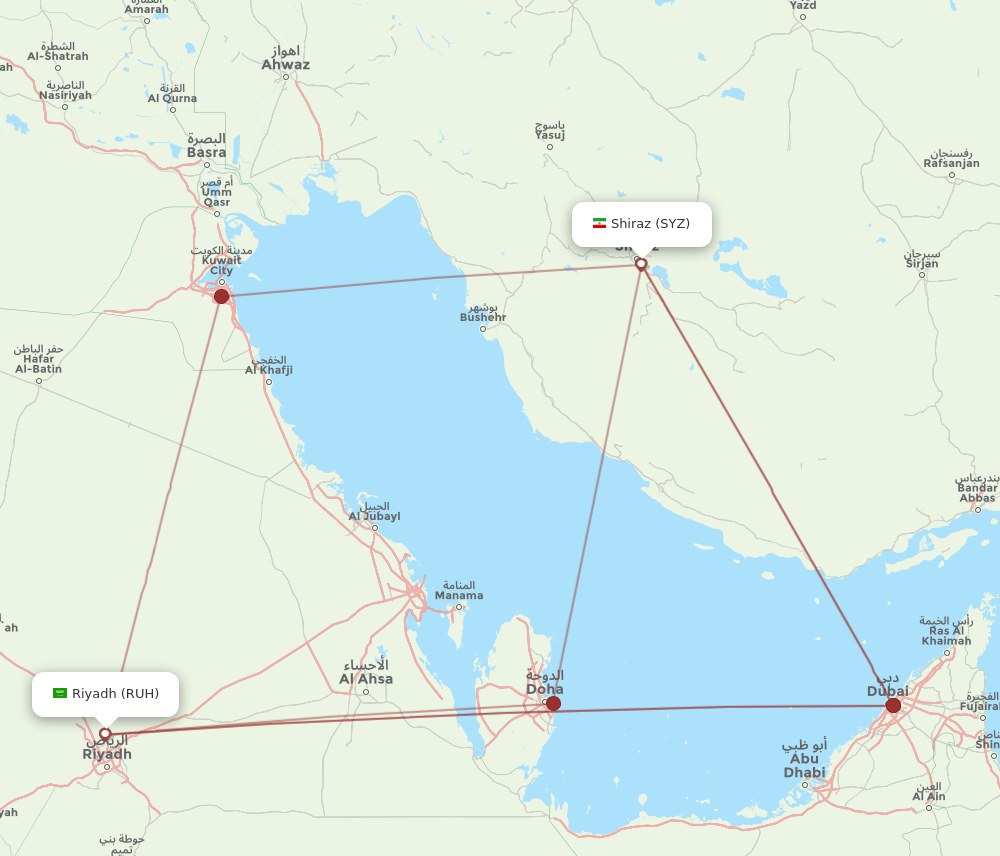 RUH to SYZ flights and routes map