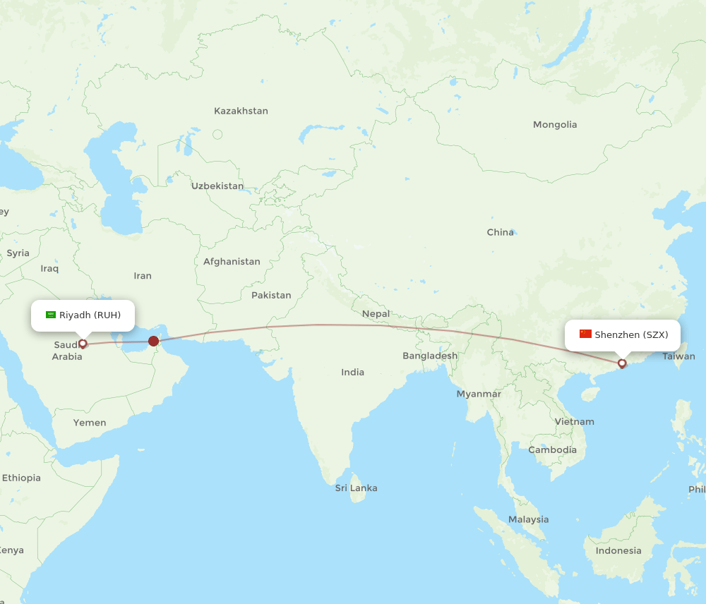 RUH-SZX flight routes