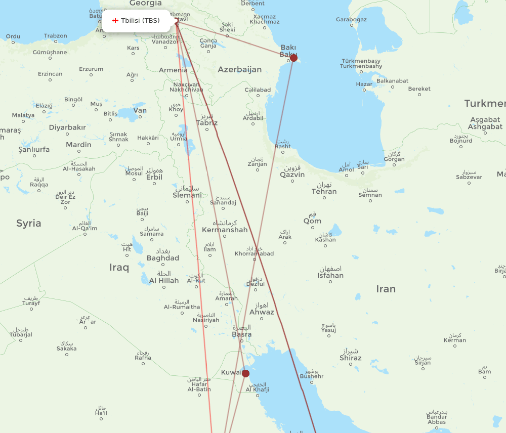 RUH to TBS flights and routes map