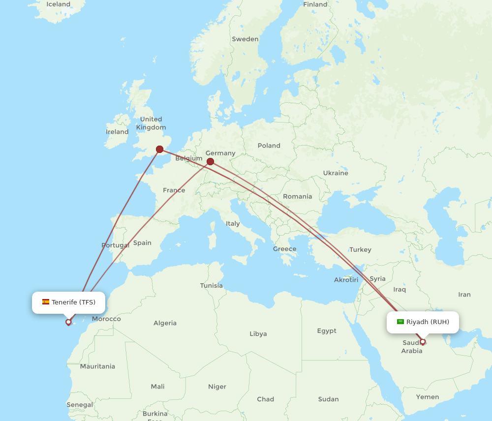 RUH-TFS flight routes
