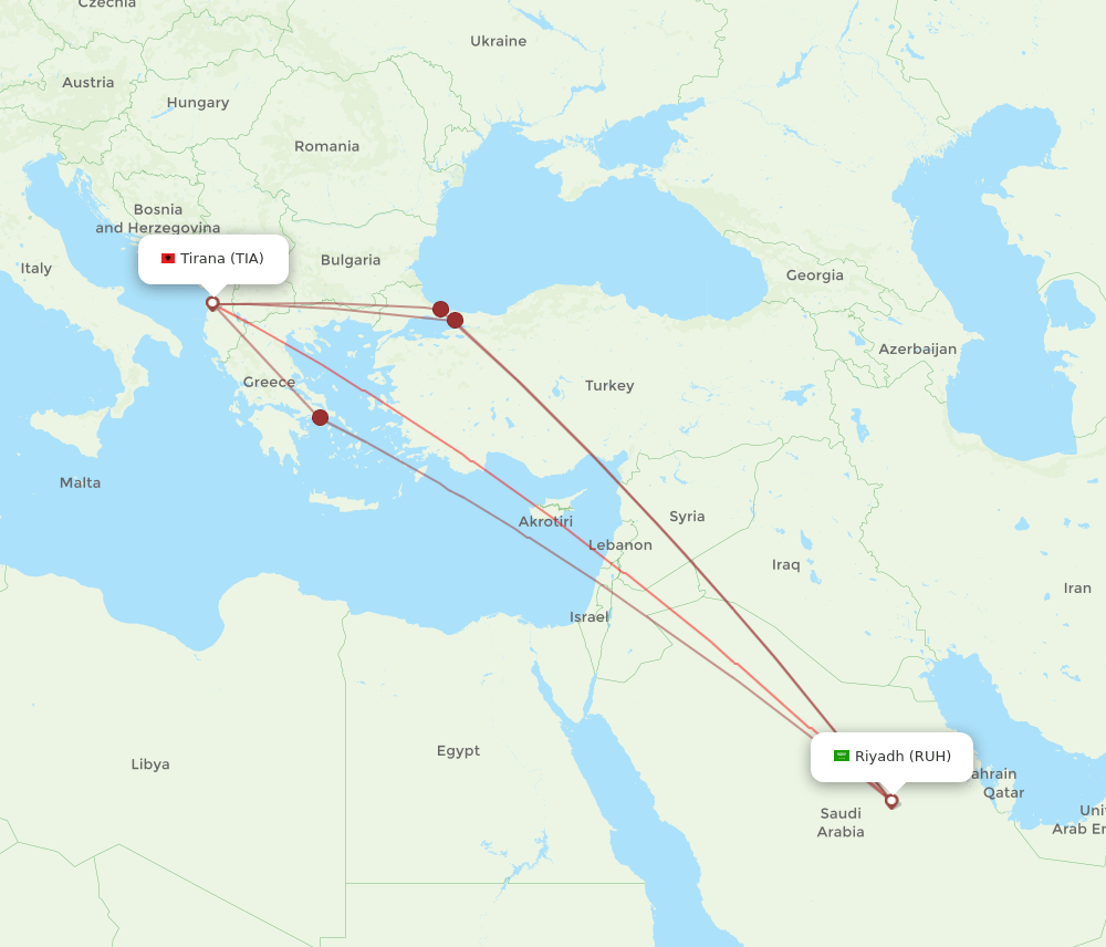 RUH-TIA flight routes