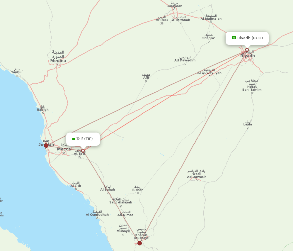 RUH-TIF flight routes