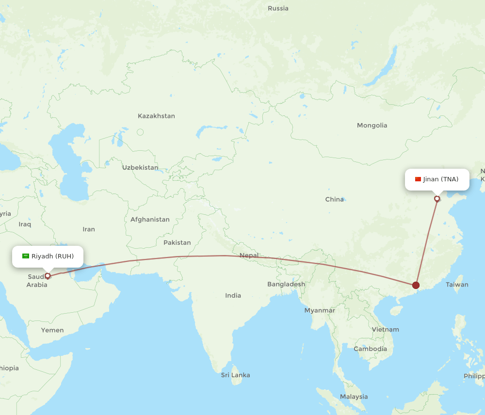 RUH to TNA flights and routes map