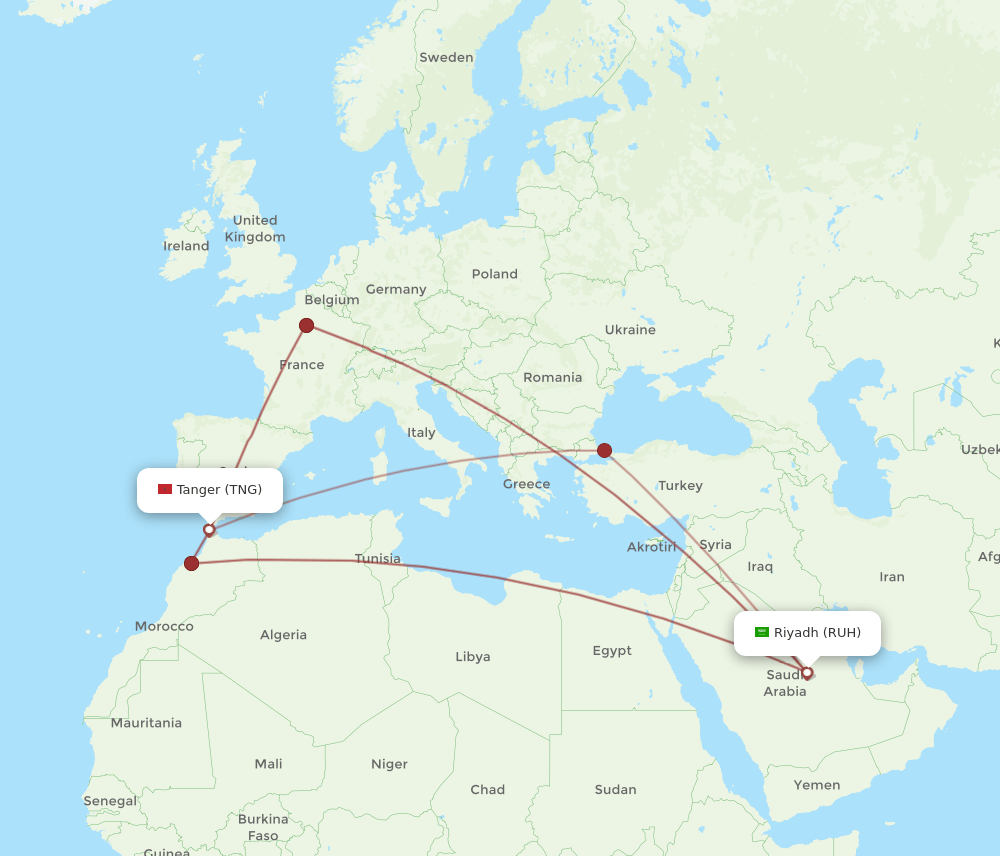 RUH-TNG flight routes
