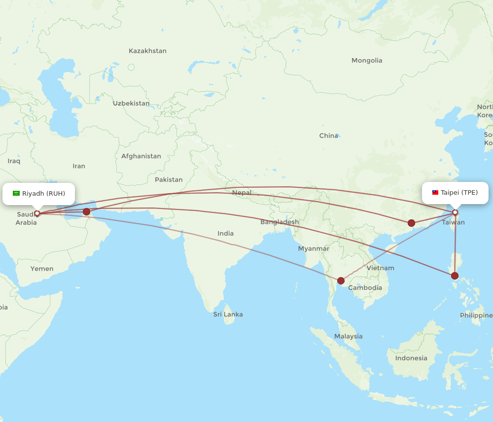 RUH-TPE flight routes