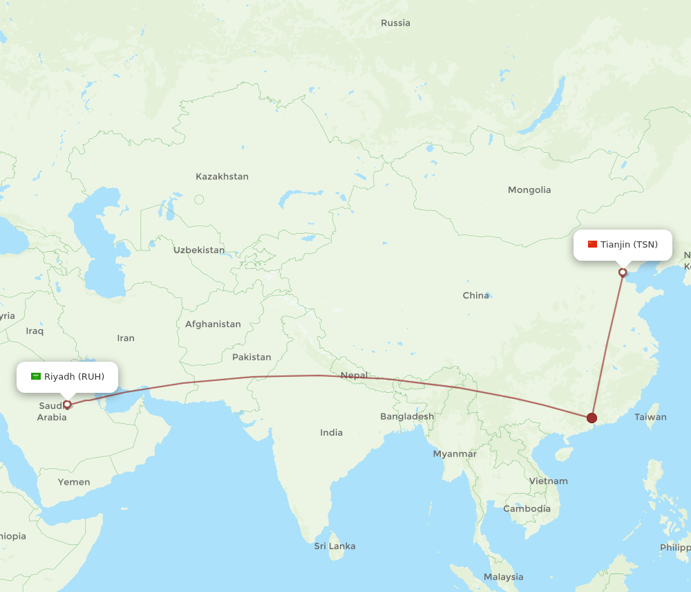 RUH-TSN flight routes