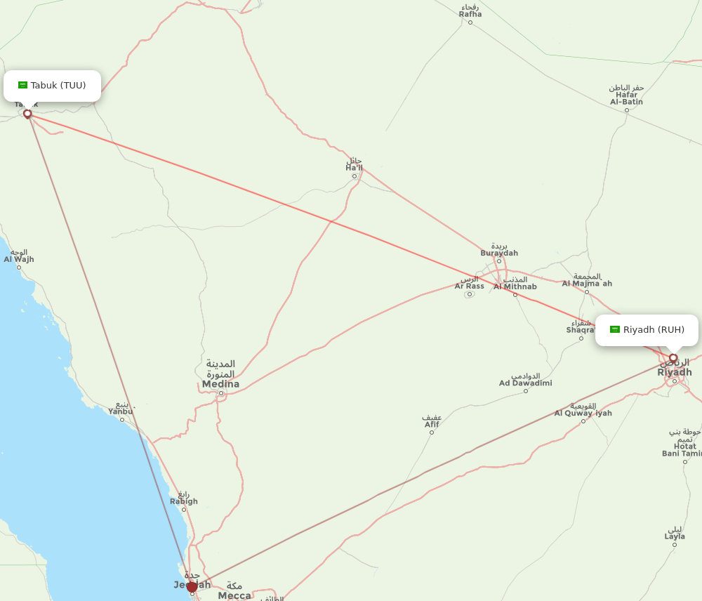 RUH to TUU flights and routes map