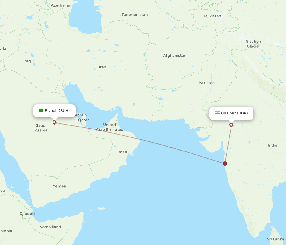RUH-UDR flight routes