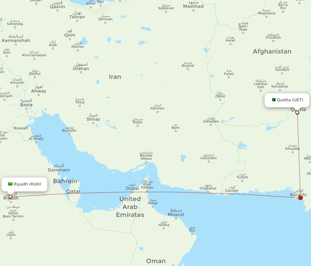 RUH to UET flights and routes map