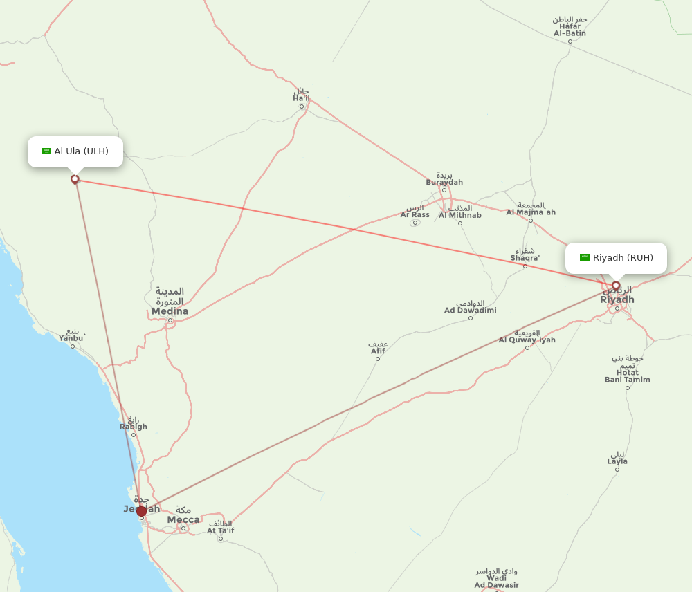 RUH to ULH flights and routes map