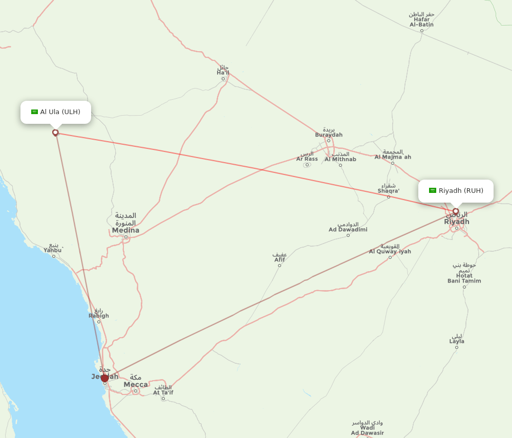 RUH-ULH flight routes