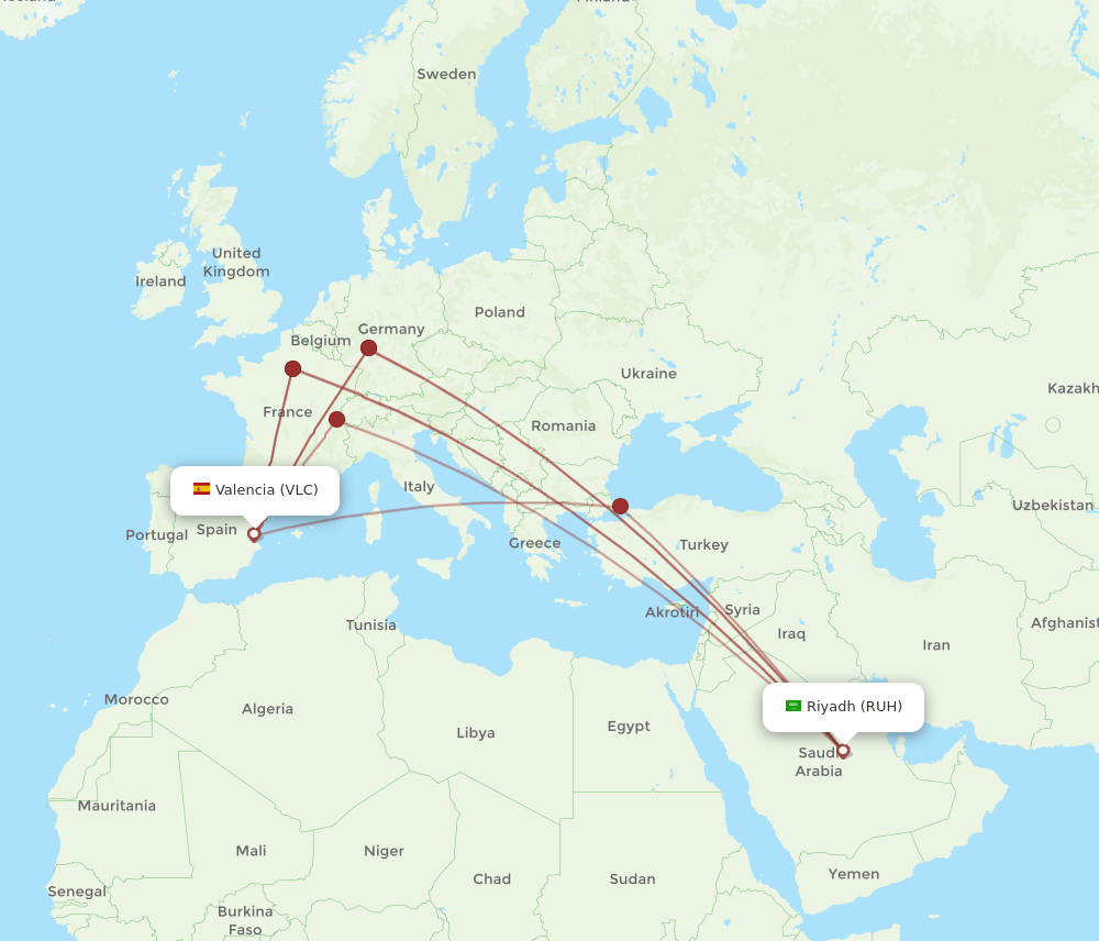 RUH-VLC flight routes