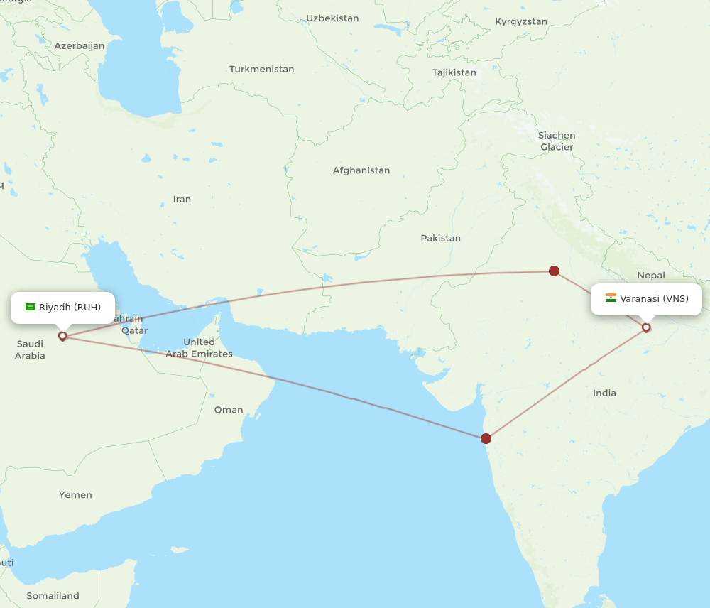 RUH-VNS flight routes