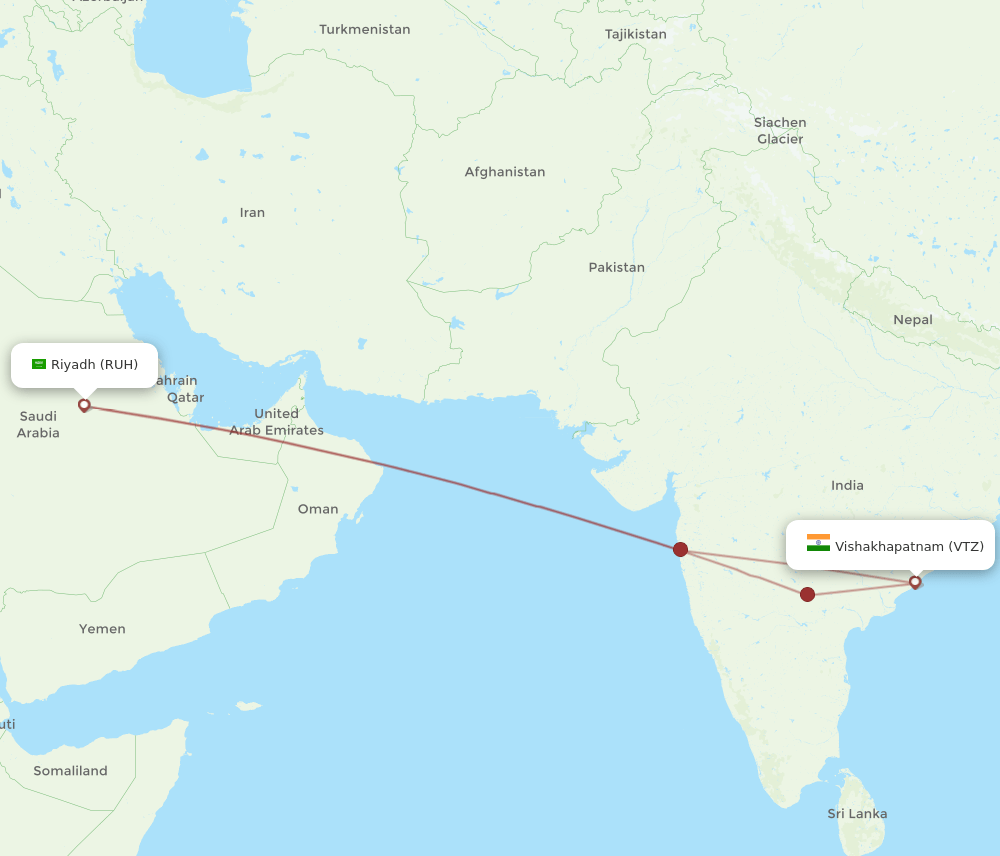 RUH to VTZ flights and routes map