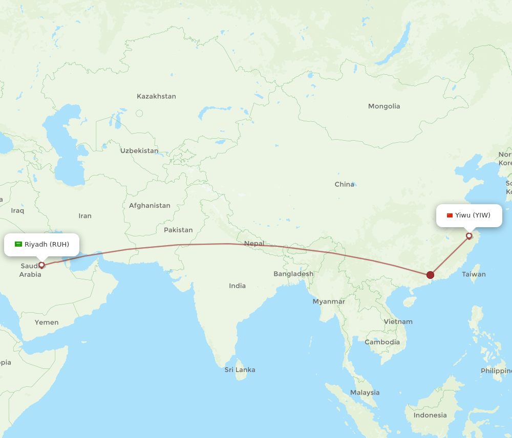 RUH to YIW flights and routes map