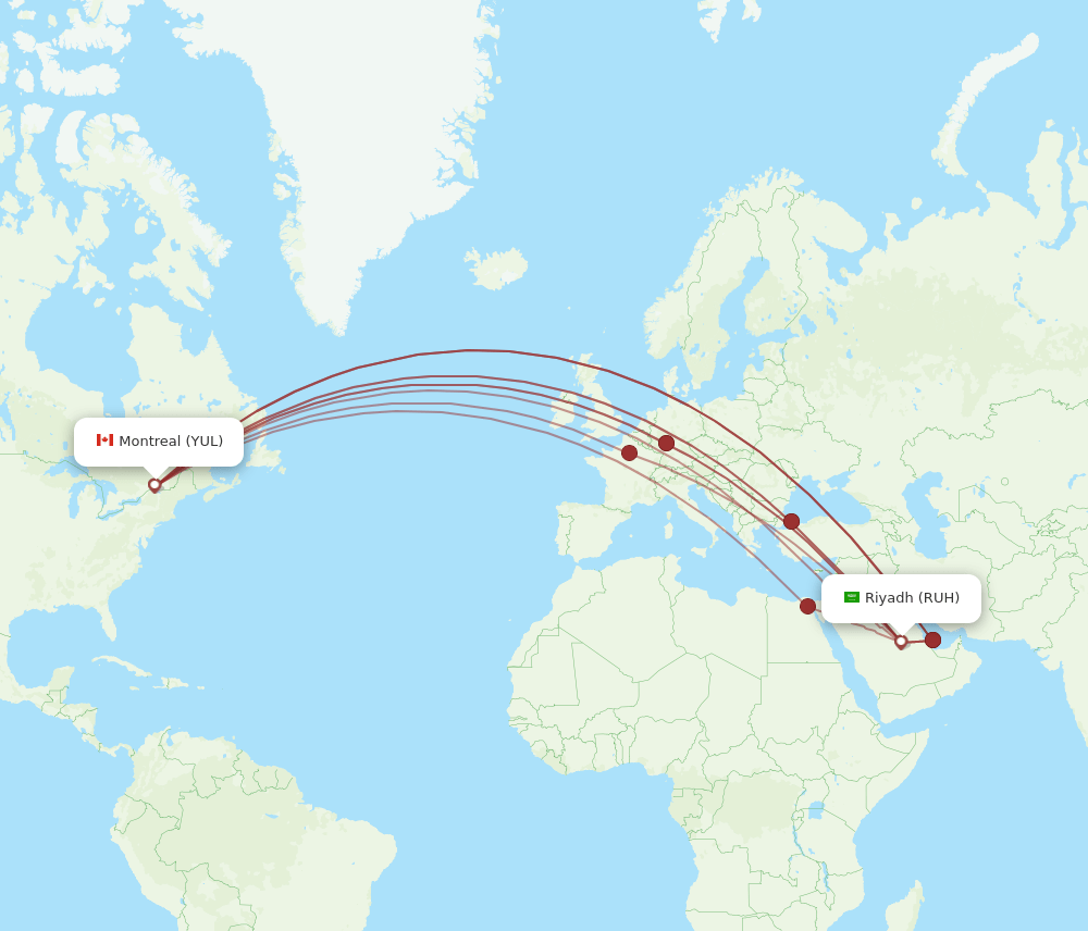 RUH-YUL flight routes